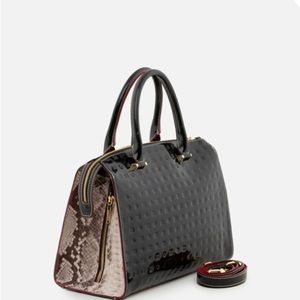 Arcadia black python sides patent leather Italian satchel bag